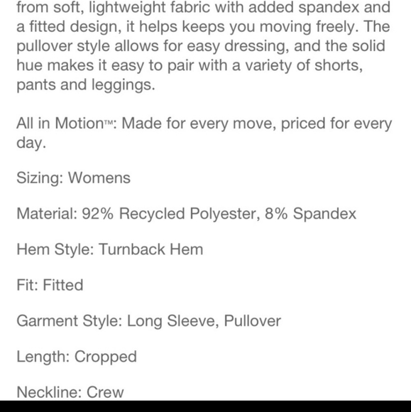 09 Women's Long Sleeve Sleeve Crop Top- All in Motion - Picture 9 of 12